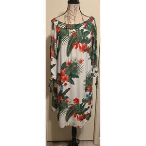 Piazza Del Tempio Italy Tropical Hibiscus Off Shoulder Dress Viscose Green L